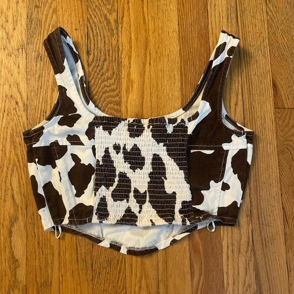 lone star western brown and white cow print boned corset tank top size medium - Picture 5 of 5